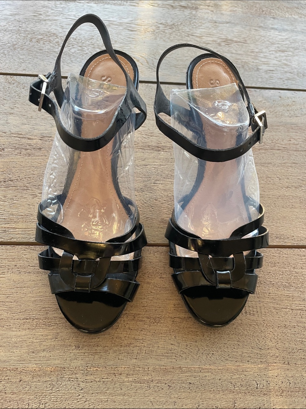 SCHUTZ Patent Leather Black Strappy Slingback Sandals